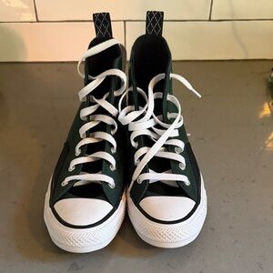 Converse Kids Dark Green High-Top Canvas Sneakers with White Laces